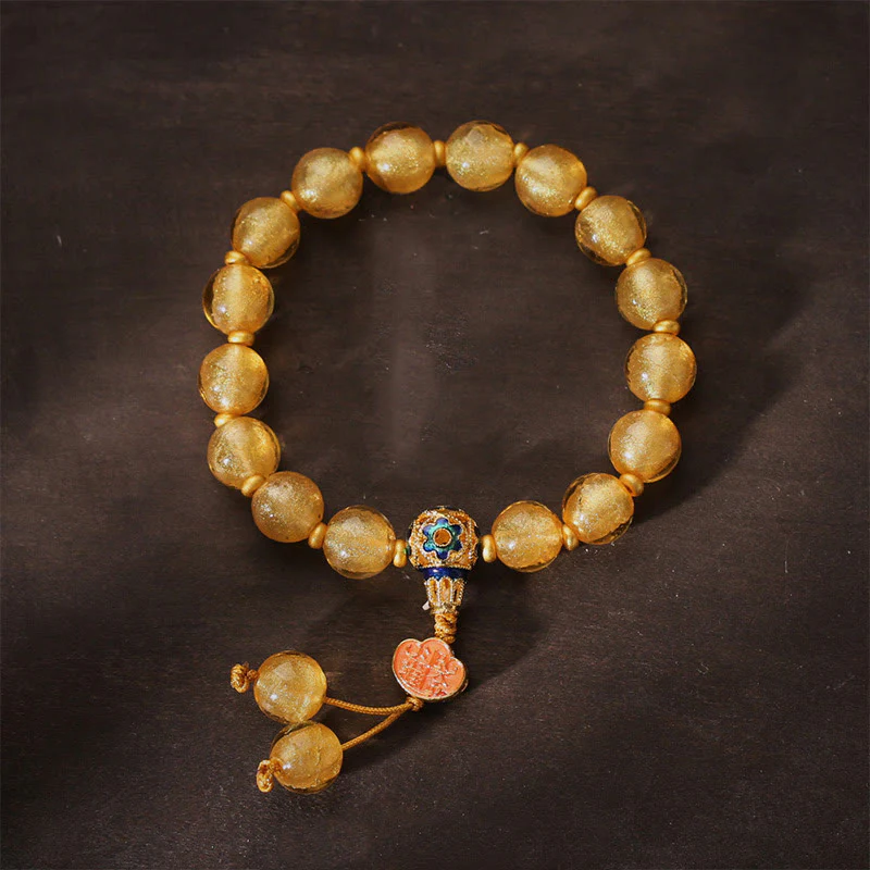 Buddha Stones Gold Foil Liuli Glass Bead Ruyi Golden Ingot Fortune Bracelet