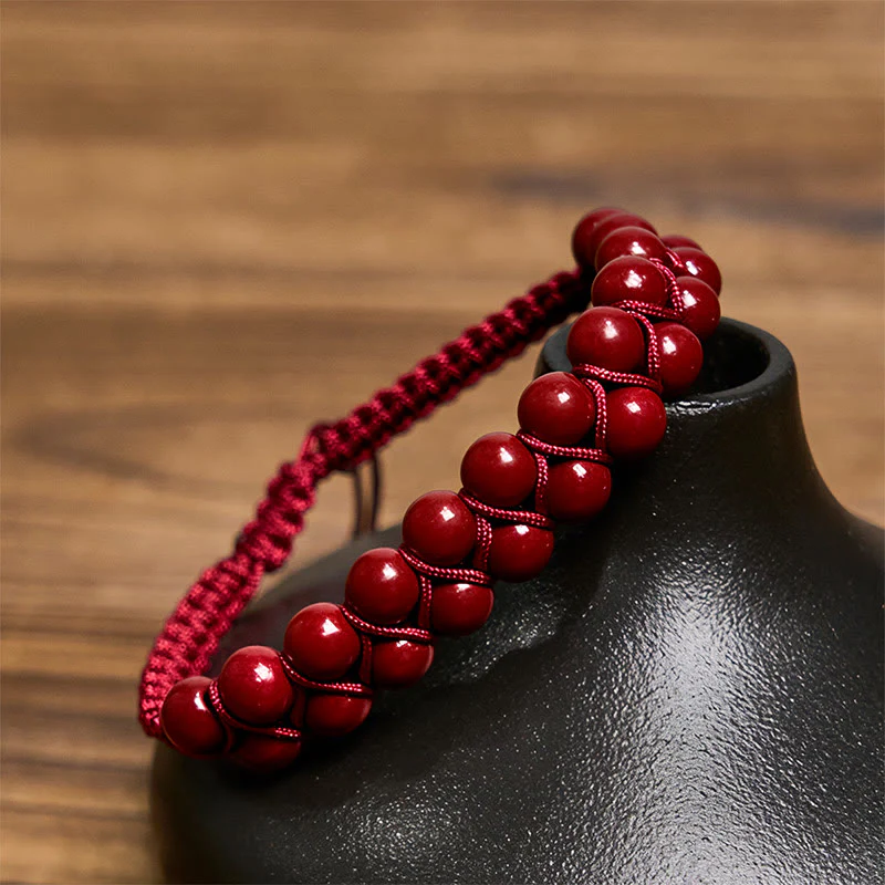 Buddha Stones Natural Tiger Eye Cinnabar Hand-woven Double Row Beads Protection Bracelet