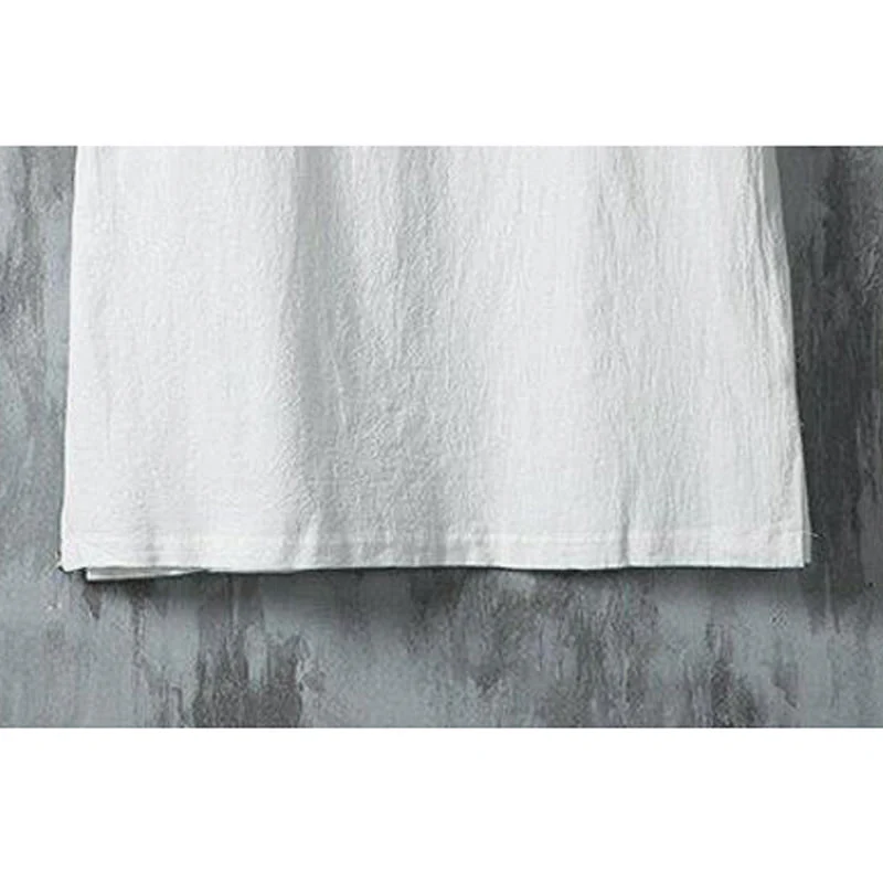 Buddha Stones Summer Chinese Frog-Button Printing Men's Plain Patchwork Half Sleeve Cotton Linen Shirt