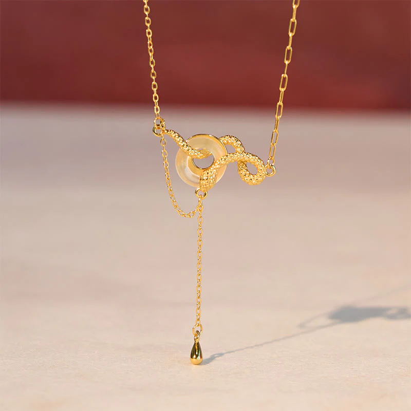 Buddha Stones Chalcedony Peace Buckle 925 Sterling Silver Gold Year Of The Snake Harmony Necklace Pendant