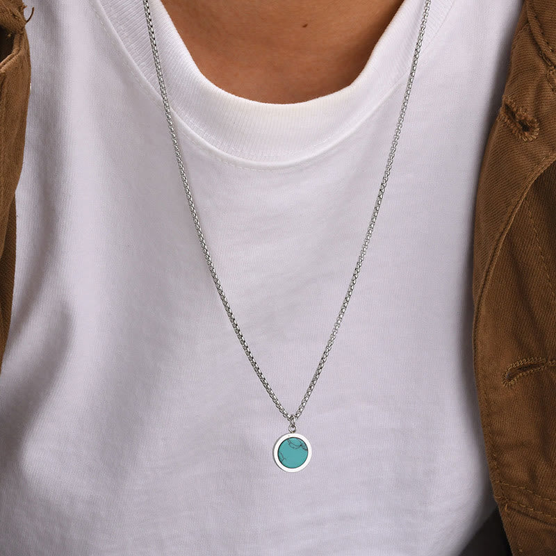 Buddha Stones Natural Stone Turquoise Tiger Eye  Lazurite Malachite Titanium Steel Purification Necklace Pendant