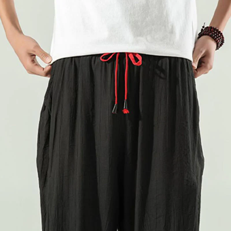 Buddha Stones Cotton Men's Drawstring Harem Pants With Pockets