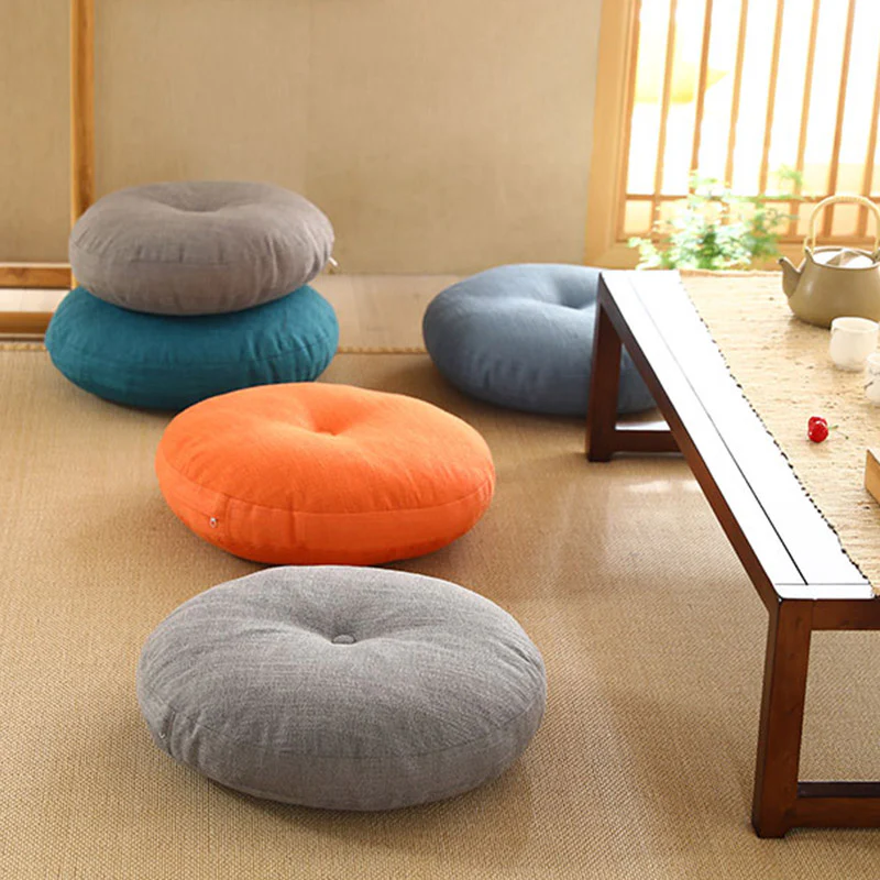 Buddha Stones Lotus Simple Pattern Linen Meditation Seat Cushion Home Living Room Decoration