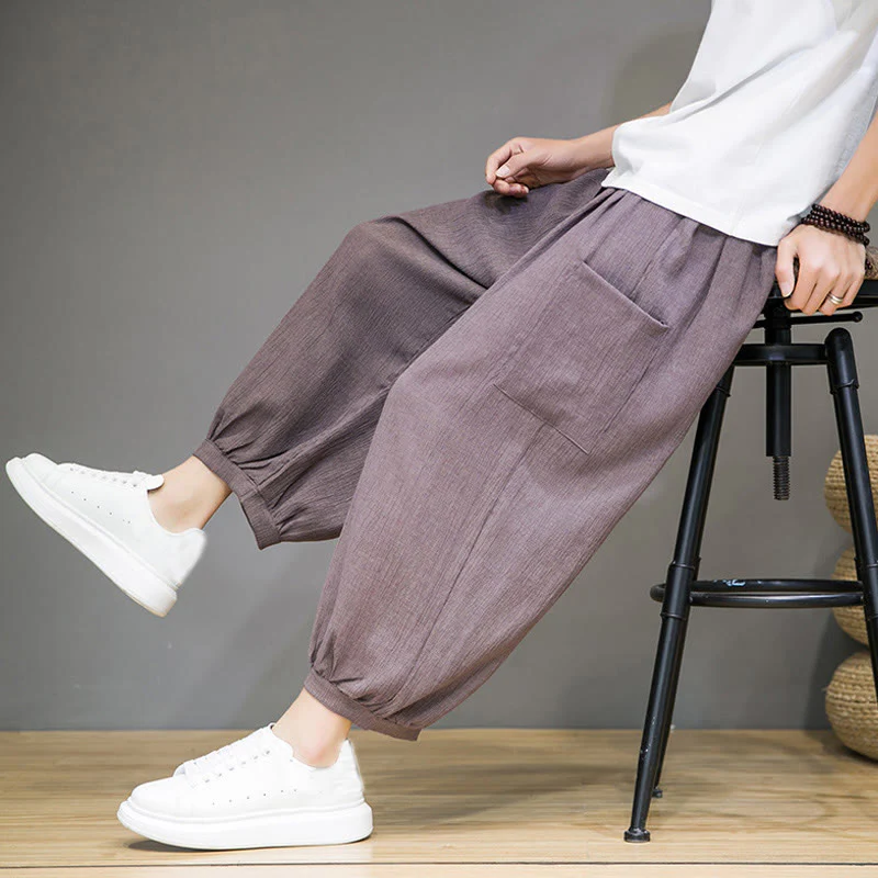 Buddha Stones Casual 7-8 Length Cropped Men's Harem Pants With Side Pockets