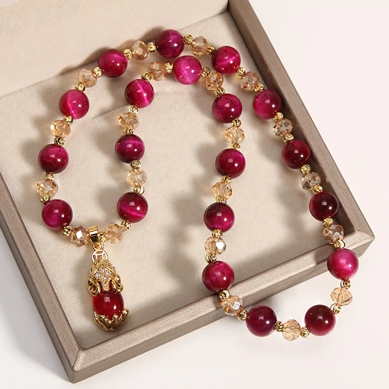 Buddha Stones Tiger Eye Pixiu Fox Money Bag Protection Self Confidence Double Wrap Bracelet