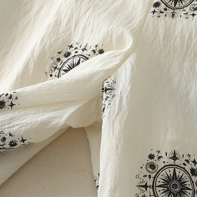 Buddha Stones Bohemian Printing Celestial Pattern Women's Wide Leg Cotton Pants With Pockets