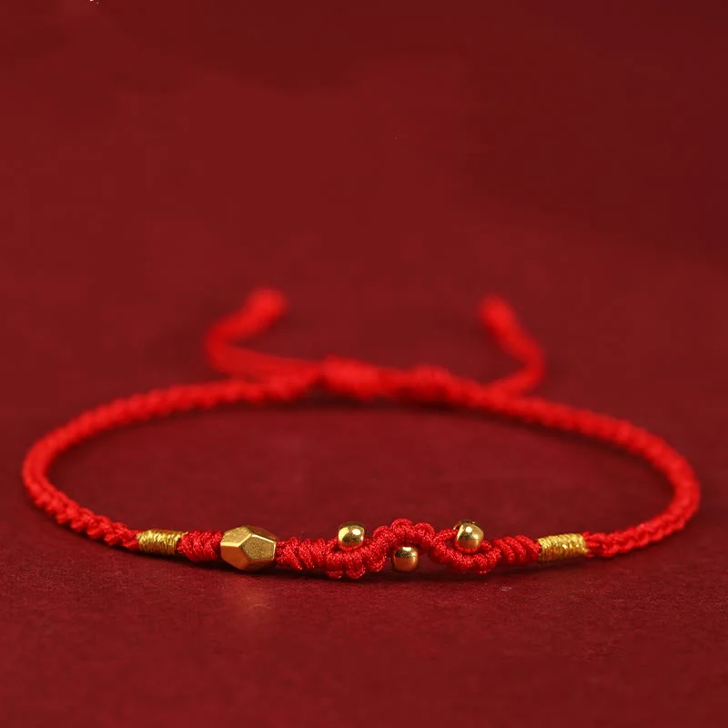 Buddha Stones 999 Gold Year of the Snake Mini Gold Bead Handmade Luck Protection Braided Bracelet