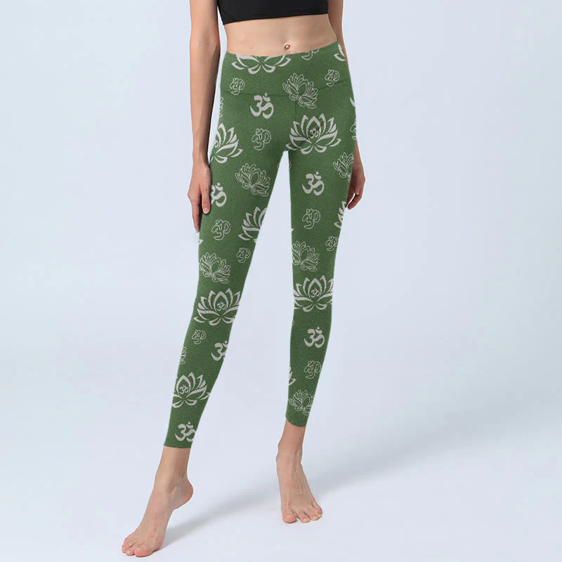 Buddha Stones Lotus Flower OM Symbol Print Gym Leggings Women's Yoga Pants