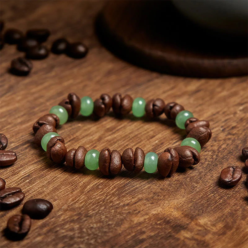 Buddha Stones Natural Coffee Beans Green Aventurine Huanglong Jade Beads Bracelet