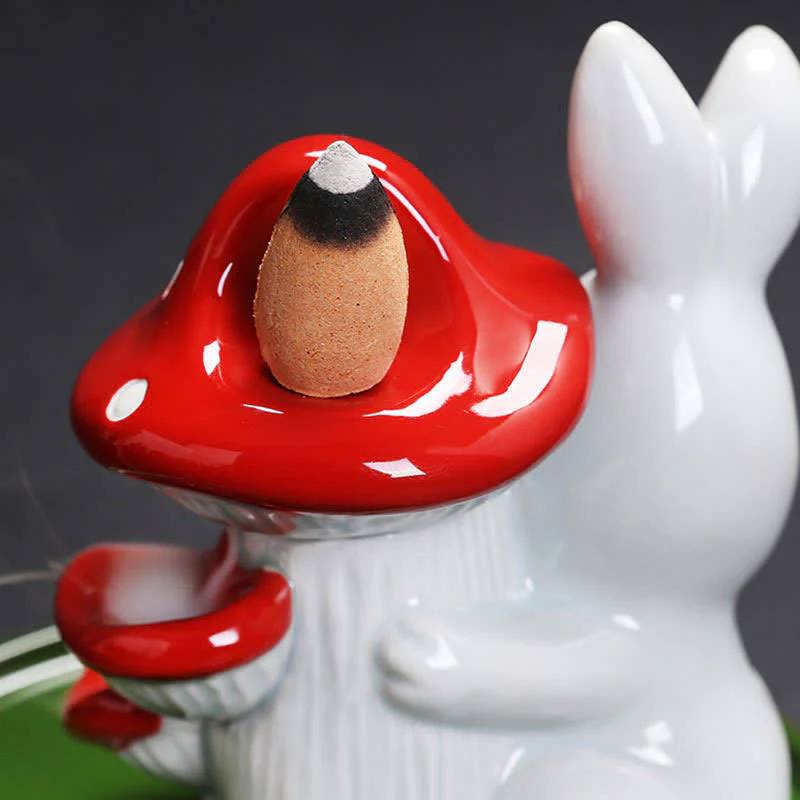 Year of the Rabbit Carrot Mushrooms Rabbit Ceramic Bunny Blessing Incense Burner (Extra 30% Off | USE CODE: FS30)