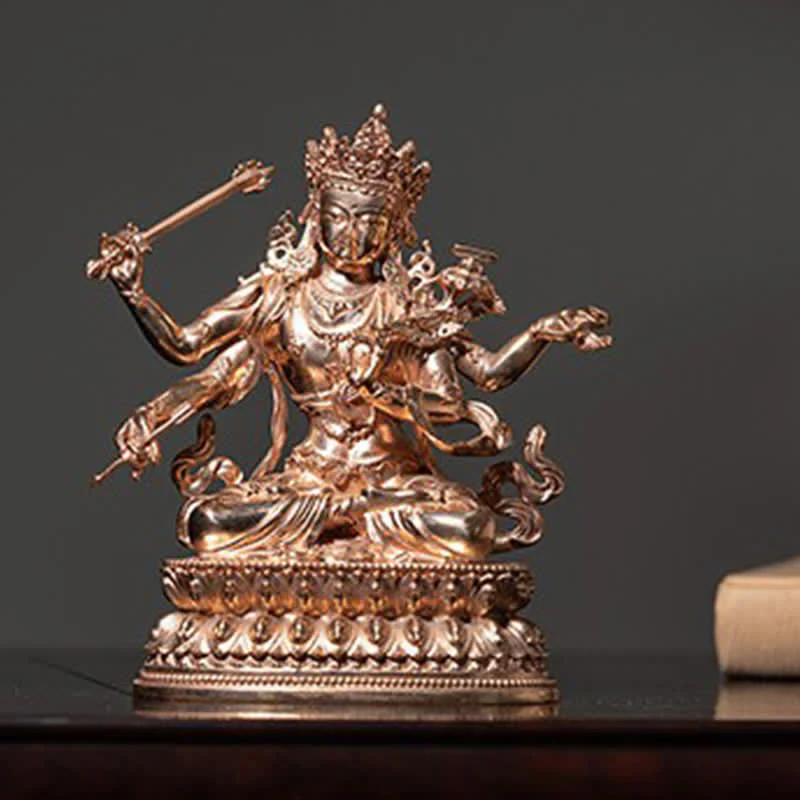 Buddha Stones Four-armed Manjusri Bodhisattva Figurine Serenity Copper Statue Decoration