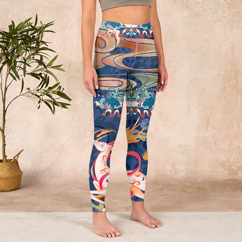 Buddha Stones Deer Auspicious Clouds Lotus Gym Leggings Women's Yoga Pants