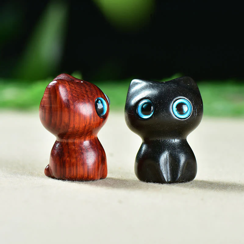 Buddha Stones Ebony Wood Small Leaf Red Sandalwood Cute Cat Animals Calm Decoration