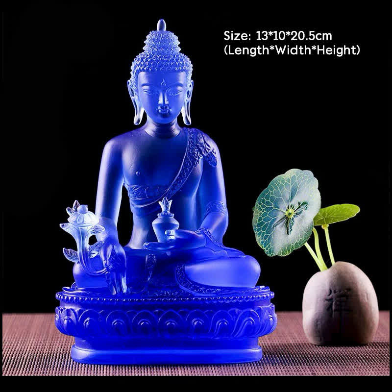 Buddha Stones Medicine Buddha Handmade Liuli Crystal Art Piece Compassion Statue Home Office Offering Decoration