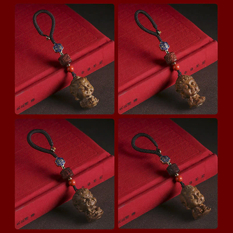 Buddha Stones Chinese Zodiac Natal Buddha Green Sandalwood Om Mani Padme Hum Peace Key Chain