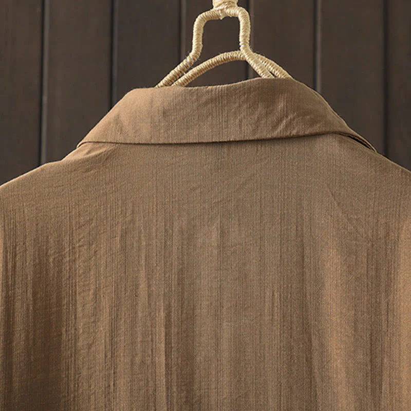 Buddha Stones Plain Buttons Women's Cotton Coat With Pockets