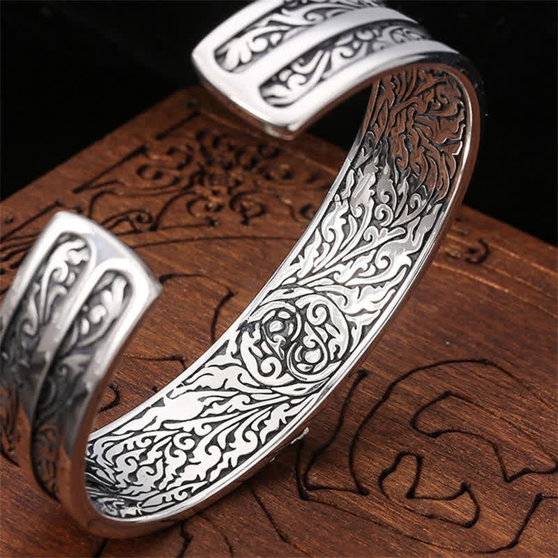 Buddha Stones 925 Sterling Silver Vajra Dorje Engraved Spiritual Power Bracelet Bangle