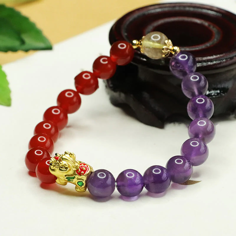 Buddha Stones Natural Amethyst Red Agate Pi Xiu Balance Bracelet