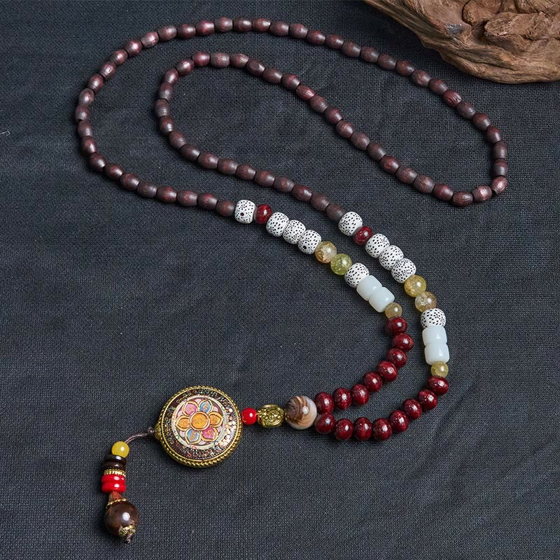 Buddha Stones Tibetan Handmade Wood Beads Om Mani Padme Hum Samantabhadra Bodhisattva Purity Necklace Pendant