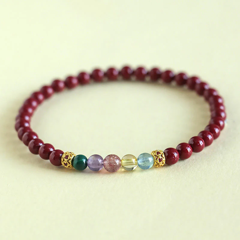 Buddha Stones Cinnabar Aquamarine Citrine Strawberry Quartz Amethyst Malachite Blessing Bracelet