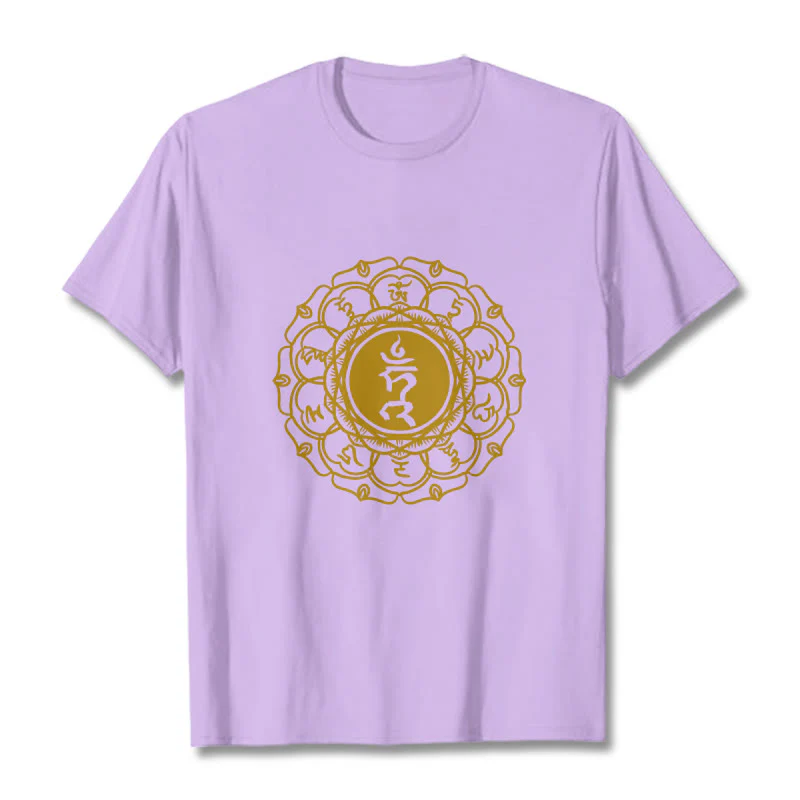 Buddha Stones Casual Hum Symbol Vishuddha Pattern Cotton Tee T-Shirt