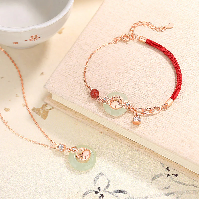 Buddha Stones 925 Sterling Silver Year of the Dragon Natural Hetian Jade Zircon Peace Buckle Protection Bracelet Necklace Pendant (Extra 30% Off | USE CODE: FS30)