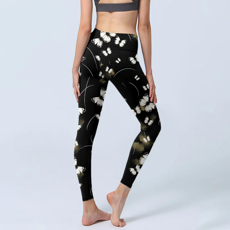 Buddha Stones White Butterfly Starlight Print Exercise Leggings Women's Yoga Pants