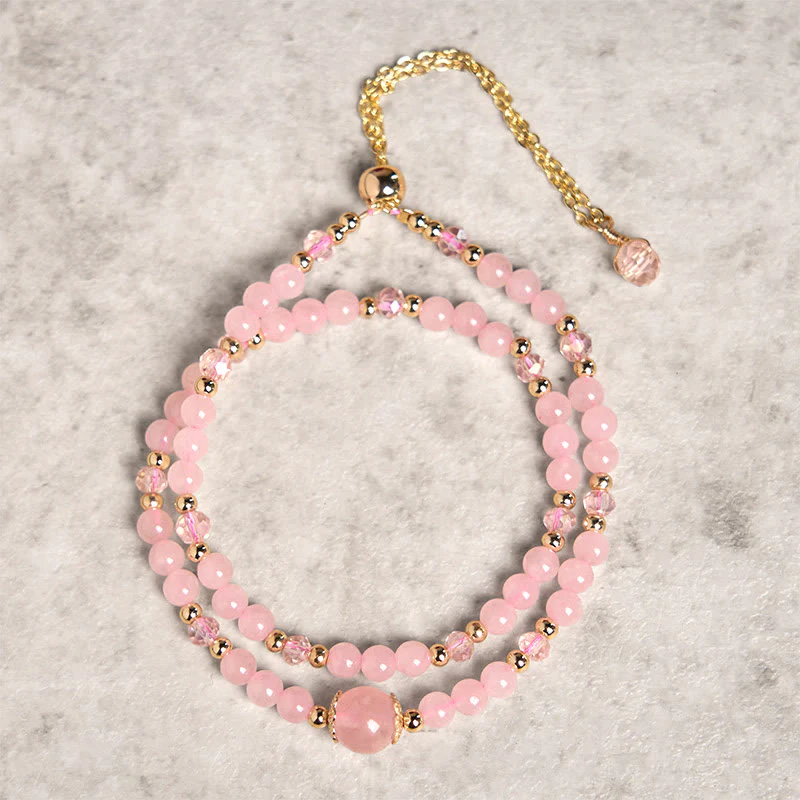 Buddha Stones Natural Citrine Pink Crystal Beads Pleasure Creativity Double Layer Bracelet