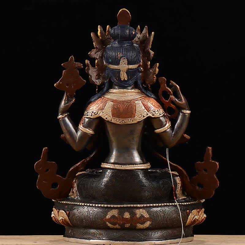Buddha Stones Bodhisattva Chenrezig Four-armed Avalokitesvara Protection Copper Statue Decoration