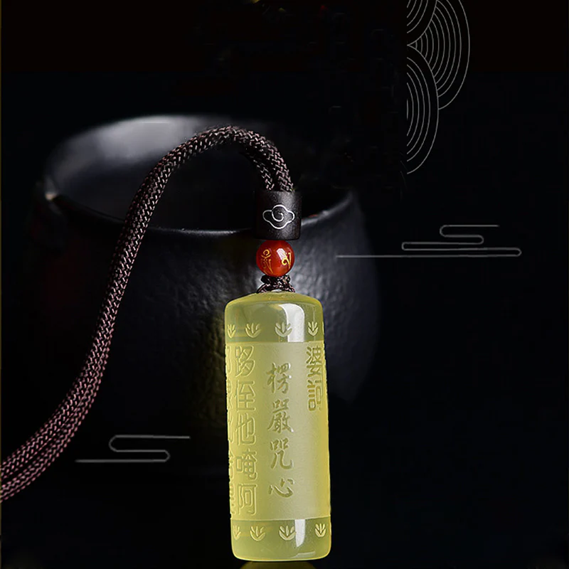 Buddha Stones Heart Sutra Citrine Happiness Strength Necklace Pendant