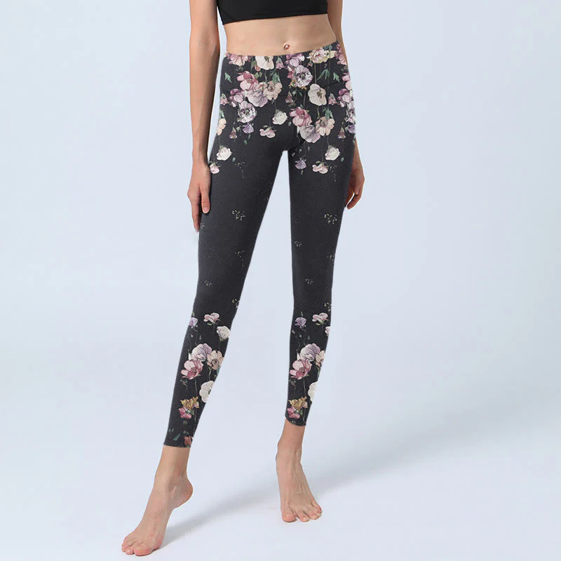 Buddha Stones Pansy Flower Pattern Print Gym Leggings Women's Yoga Pants