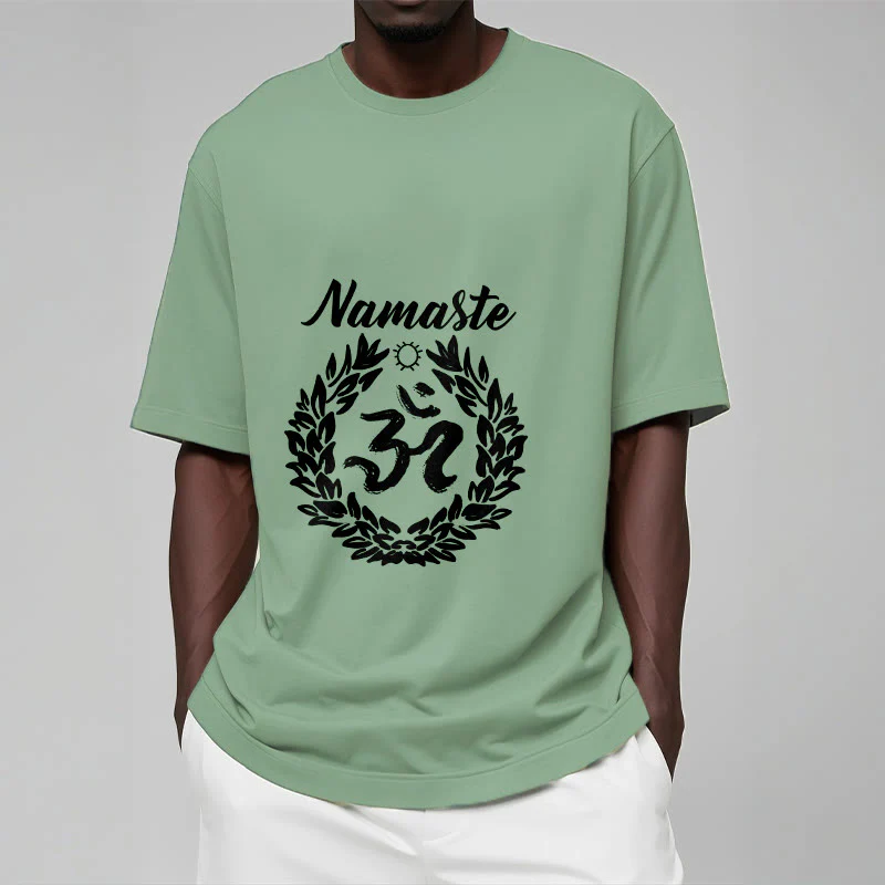Buddha Stones Om Sanskrit Namaste Leaves Pattern Meditation Cotton Tee T-shirt