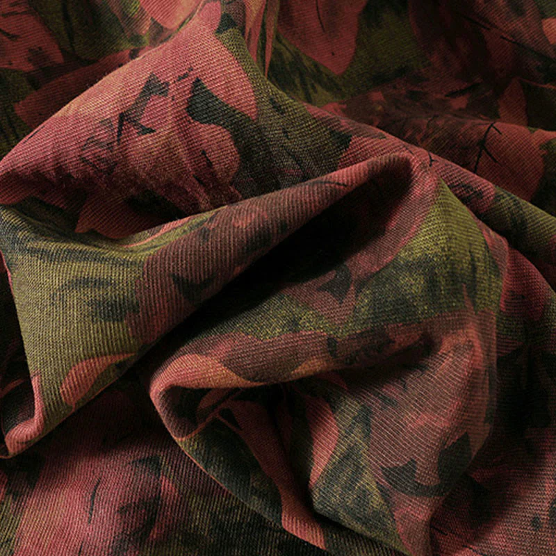 Buddha Stones Casual Printing Drawstring Chinese Frog-Button Cotton Linen Midi Dress With Pockets