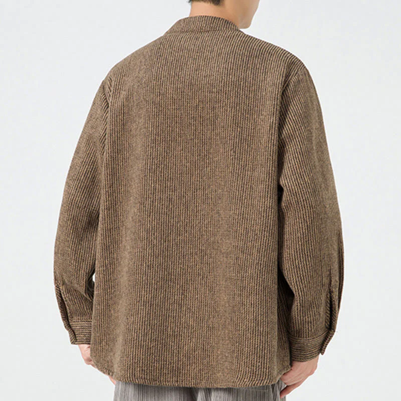 Buddha Stones Long Sleeve Frog-button Design Men's Cotton Jacket Shirt With Pockets