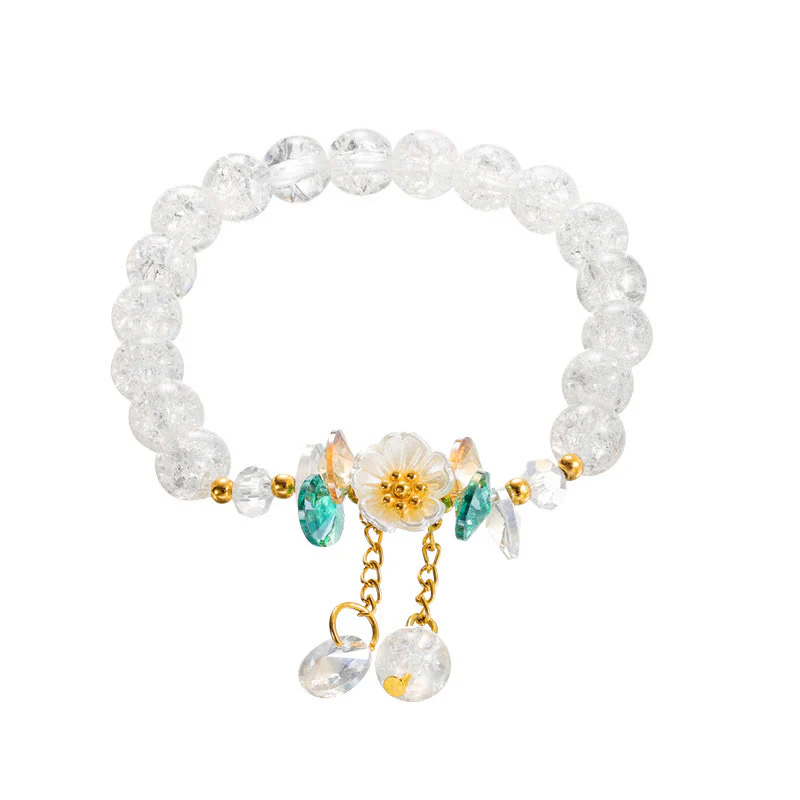 Buddha Stones Simple Design Flower Charm Glass Bead Bracelet