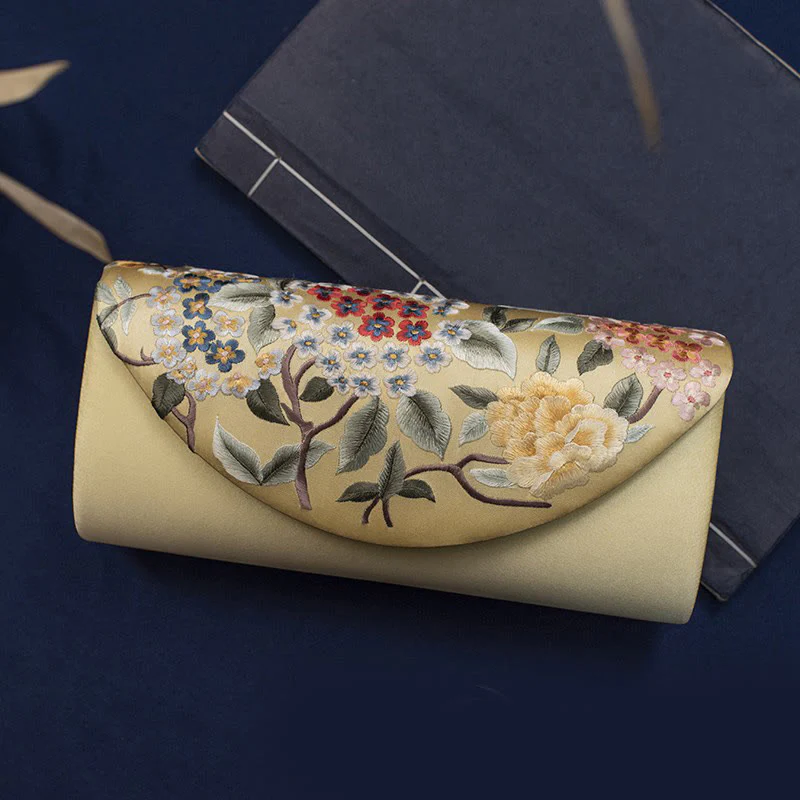 Buddha Stones Hydrangea Su Embroidery Wedding Shopping Wallet Purse Handbag Crossbody Bag