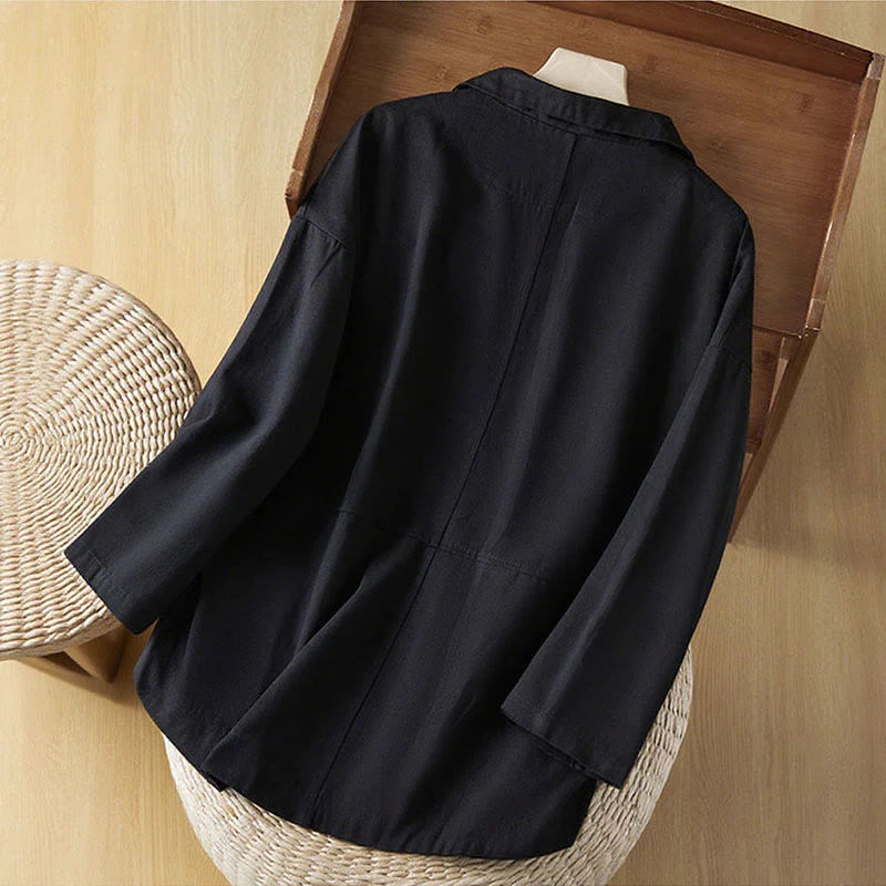 Buddha Stones Plain Button Women's Cotton Suit Jacket With Pockets