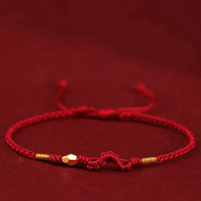 Buddha Stones 999 Gold Year of the Snake Mini Gold Bead Handmade Luck Protection Braided Bracelet