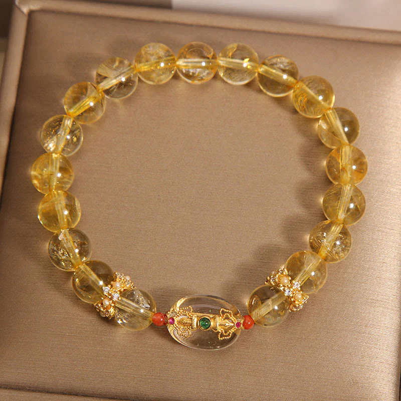 Buddha Stones Natural Golden Rutilated Quartz Beads Auspiciousness Bracelet