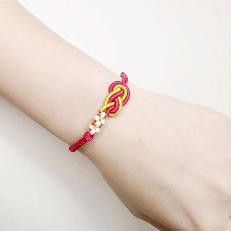 Buddha Stones Handcrafted Eight Thread Peace Knot Peach Blossom Knot Luck Connection Bracelet