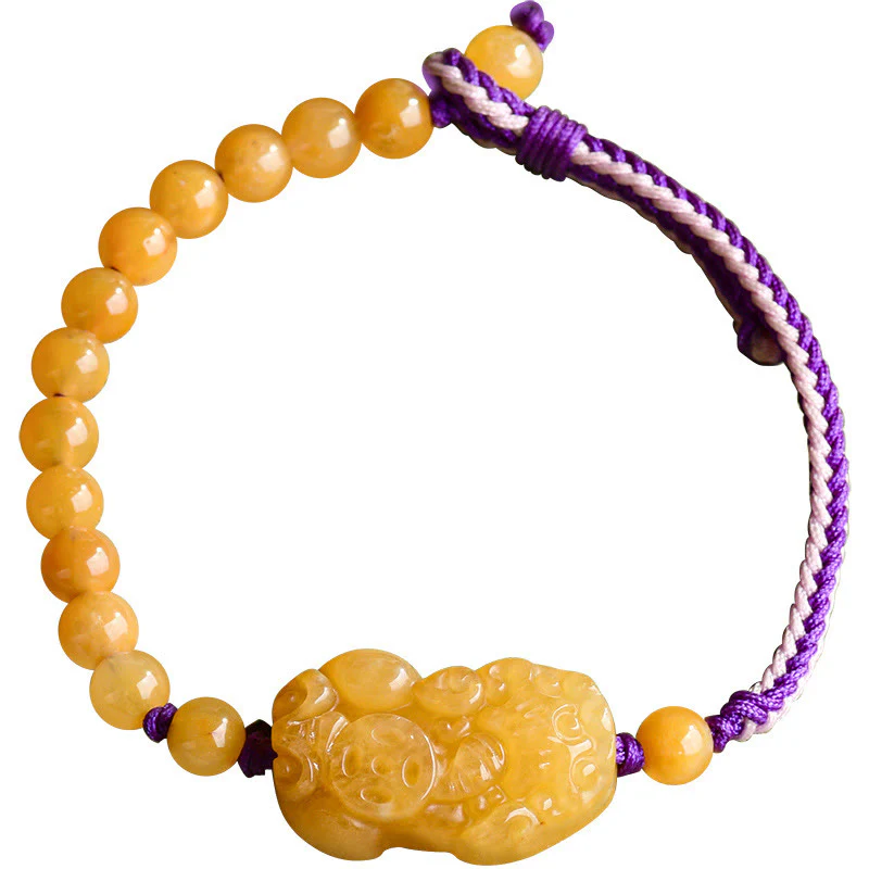 Buddha Stones Golden Silk Jade Beads PiXiu Wealth Bracelet