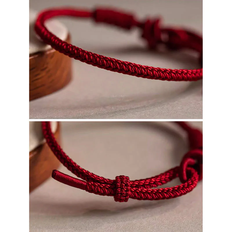 Buddha Stones Handmade Eight Thread Peace Knot Fu Character Charm Luck Happiness Red Rope Bracelet