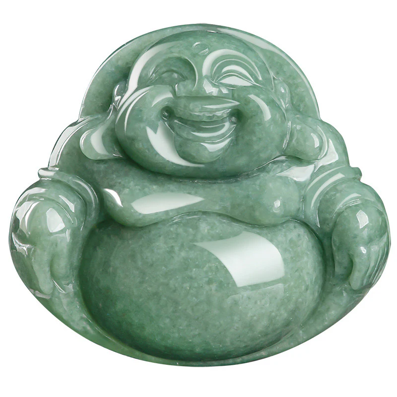 Buddha Stones Laughing Buddha Cyan Jade Harmony Necklace String Bead Pendant