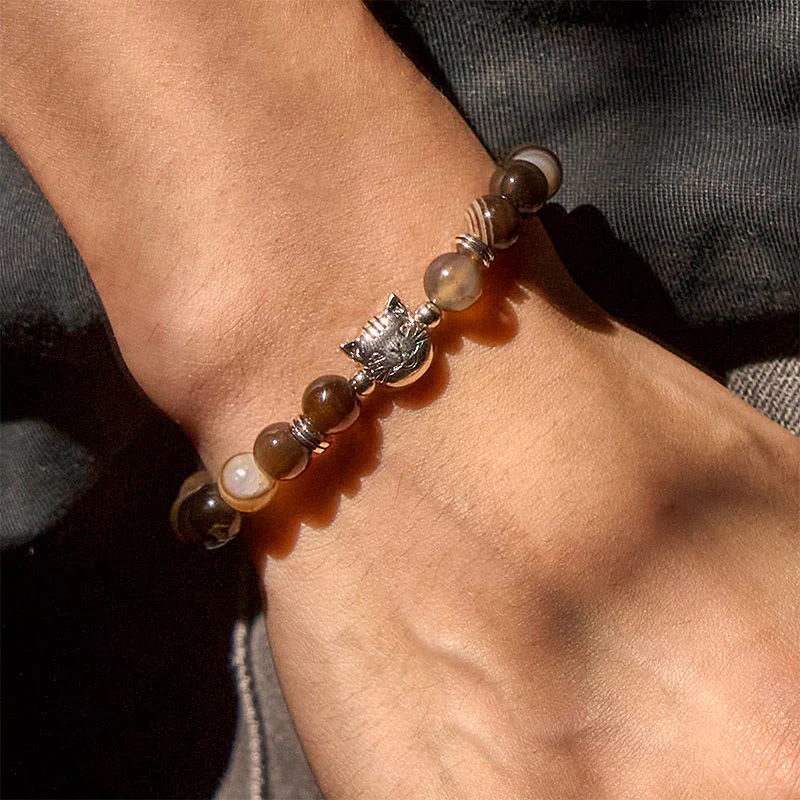 Buddha Stones Chocolate Siamese Cat Natural Brown Striped Agate Bead Stability Bracelet