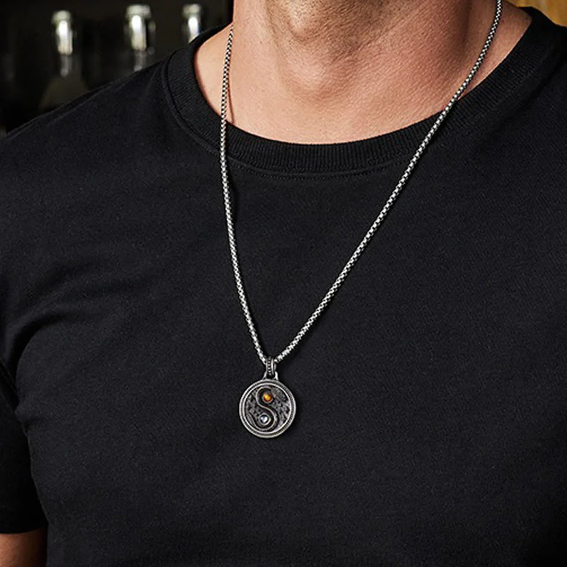 Buddha Stones Snake Yin Yang Symbol Copper Wealth Necklace Pendant