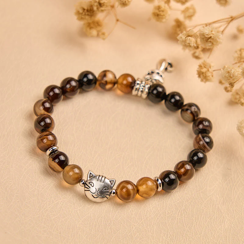 Buddha Stones Chocolate Siamese Cat Dark Brown Striped Agate Bead Protection Bracelet