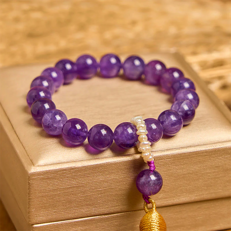 Buddha Stones Natural Amethyst Beads Meditation Tassels Bracelet