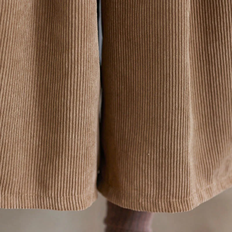 Buddha Stones Retro Women's Wide Leg 7-8 Length Corduroy Cotton Pants With Pockets Belt