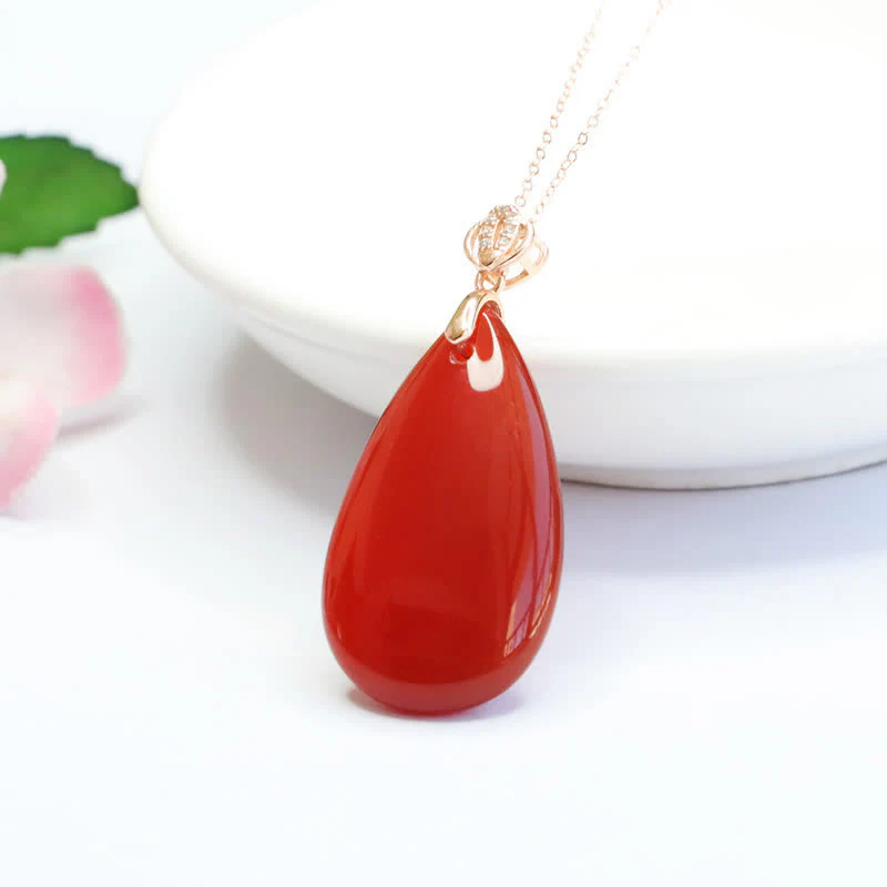 Buddha Stones 925 Sterling Silver Waterdrop Red Agate Confidence Necklace Pendant