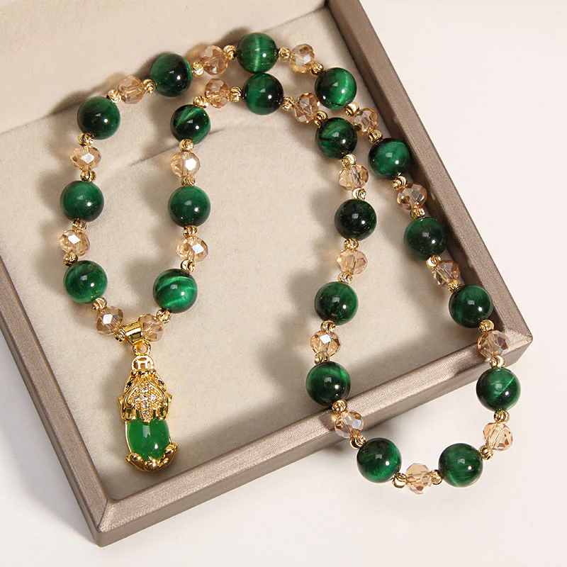 Buddha Stones Tiger Eye Pixiu Fox Money Bag Protection Self Confidence Double Wrap Bracelet